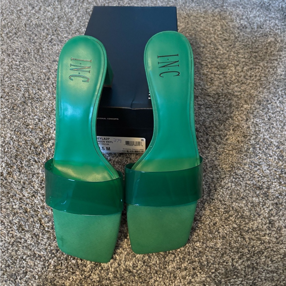 INC International Concepts Green Mules with Two-Strap Design Worn Once.